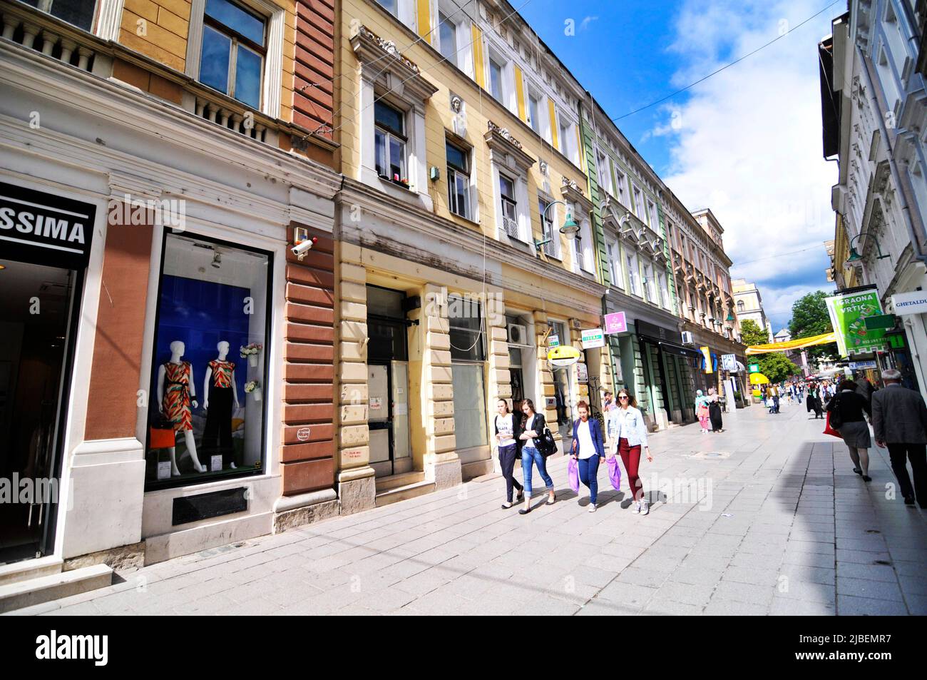 The busy Ferhadija (pedestrian) Street in Sarajevo, Bosnia & Herzegovina. Stock Photo
