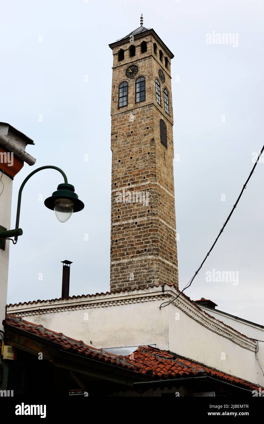 The clock tower in Baščaršija, Sarajevo, Bosnia & Herzegovina. Stock Photo