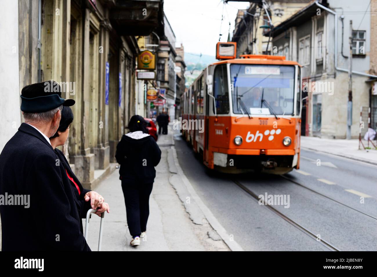 A tramway in central Sarajevo, Bosnia & Herzegovina. Stock Photo
