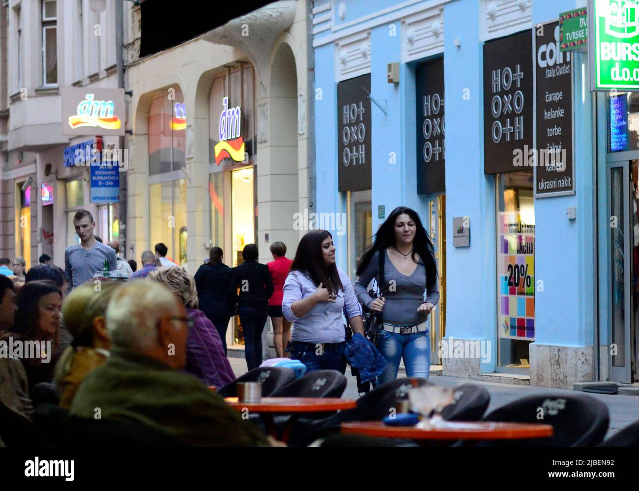 Sitting in a local coffee shop on Ferhadija pedestrian street in Sarajevo, Bosnia & Herzegovina. Stock Photo