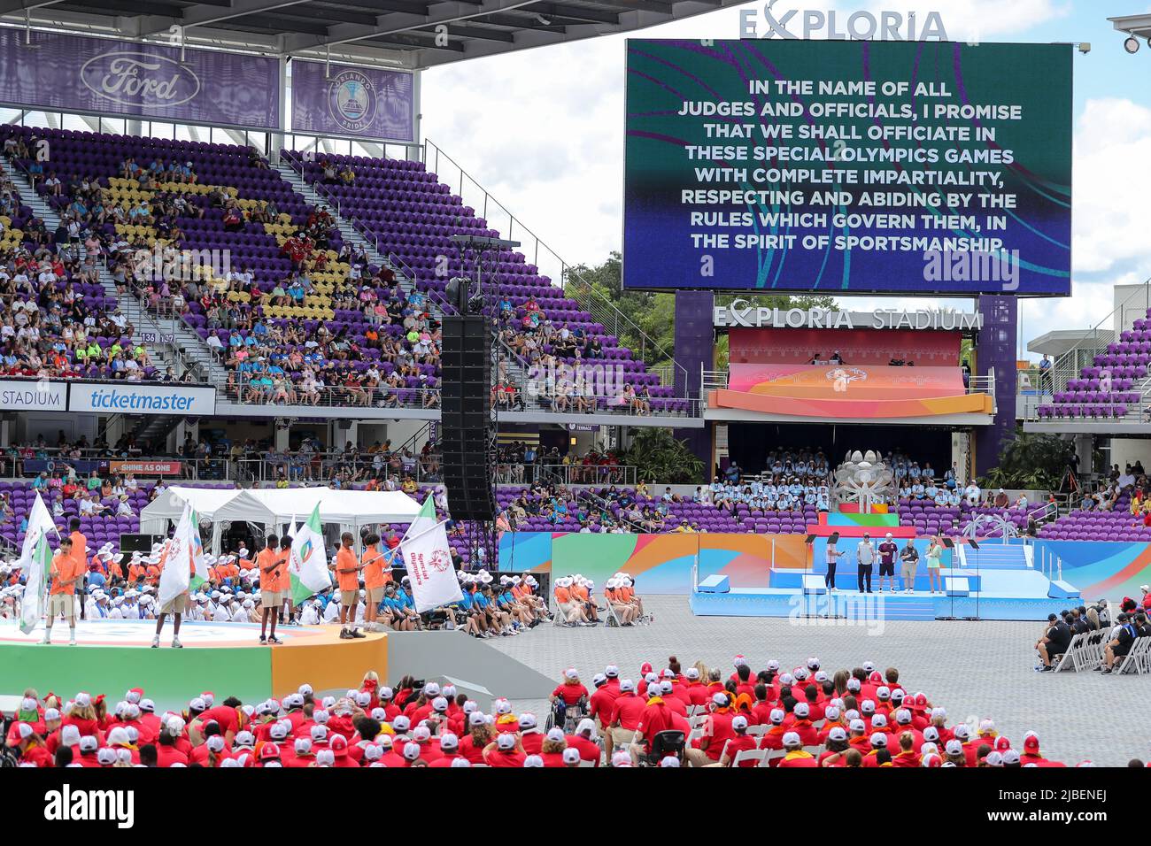 Orlando, Fl, US, June 5, 2022 Athletes listen to the oaths being read