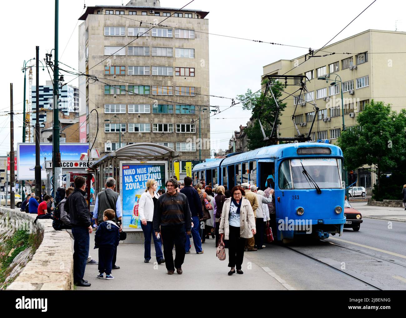 An old tram in central Sarajevo, Bosnia & Herzegovina. Stock Photo