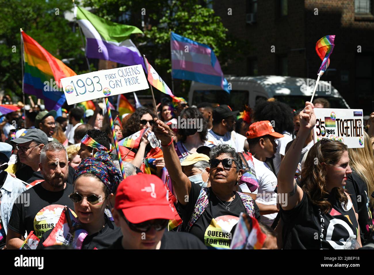 People attend the 30th Annual Queens Pride Parade on June 5, 2022 in
