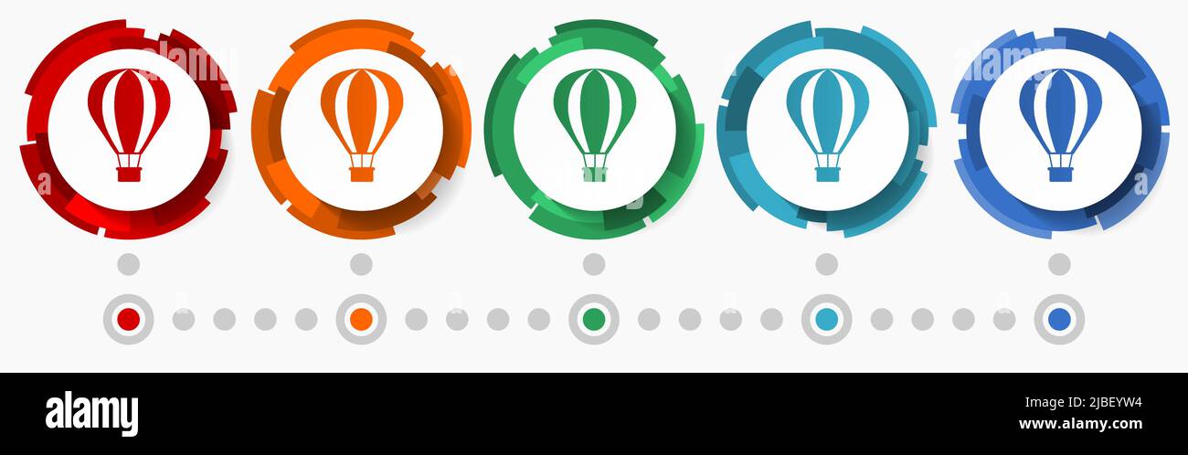 Balloon, air transport concept vector icon set, flat design pointers, infographic template Stock Vector