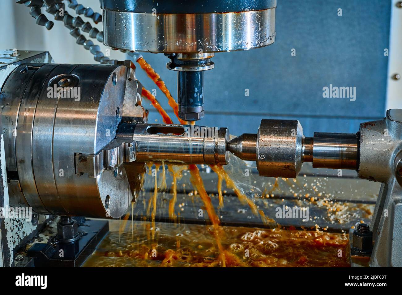 Lathe machine tool operates with metal part in Stock Photo Alamy