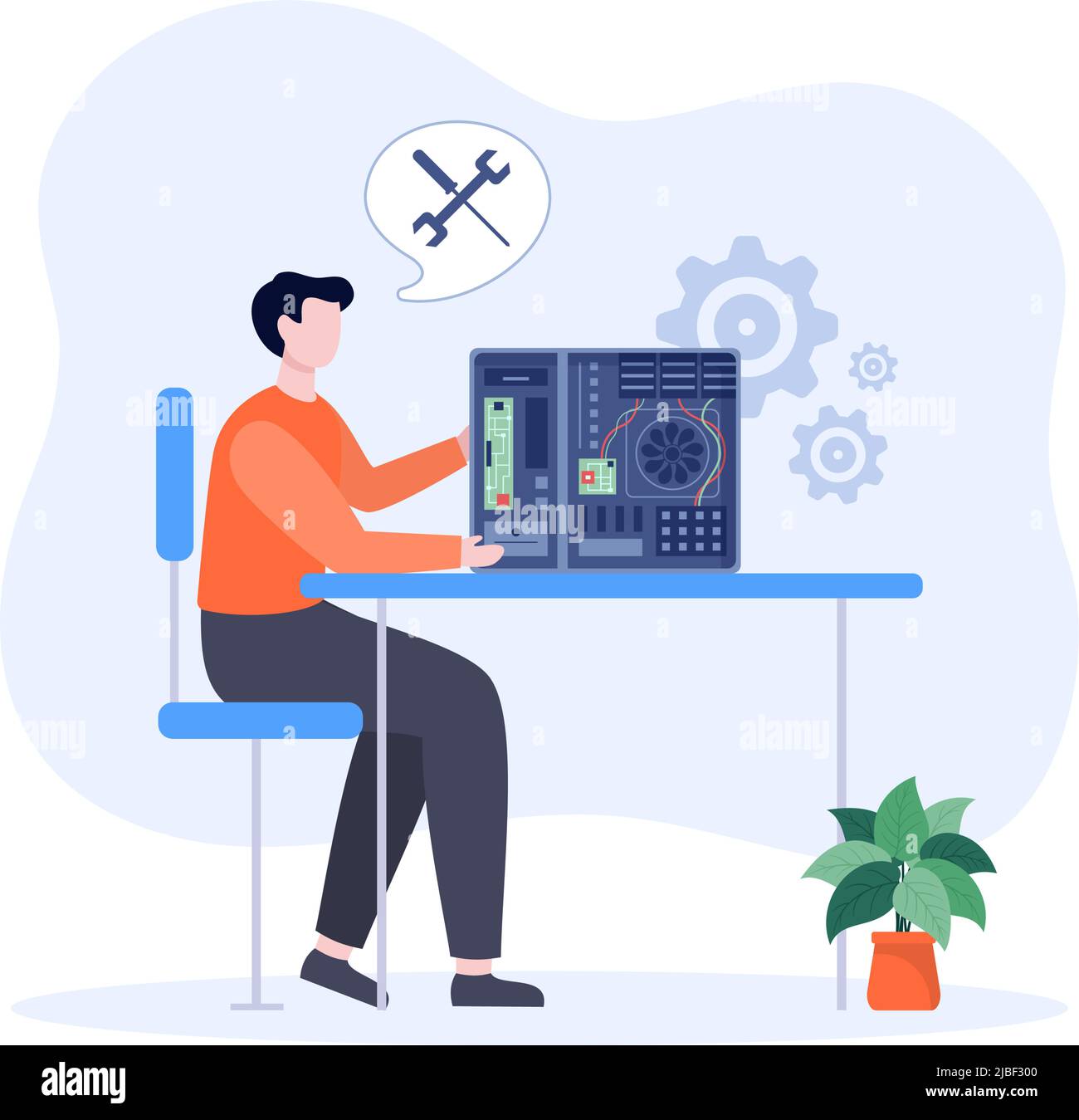 Computer Repair or Service Flat Cartoon Illustration with Tools ...