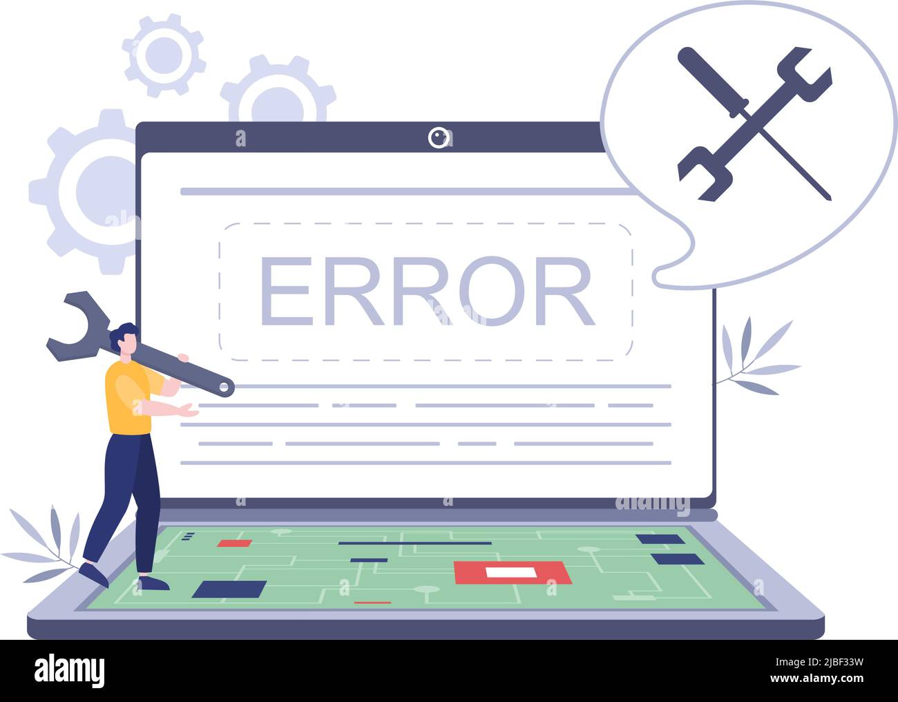 Computer Repair or Service Flat Cartoon Illustration with Tools ...