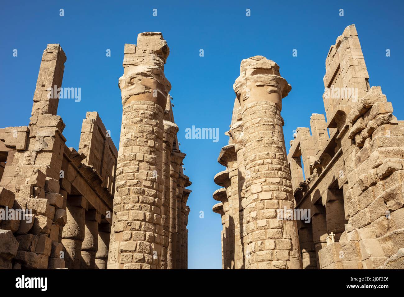 Different hieroglyphs on the walls and columns in the Karnak temple ...