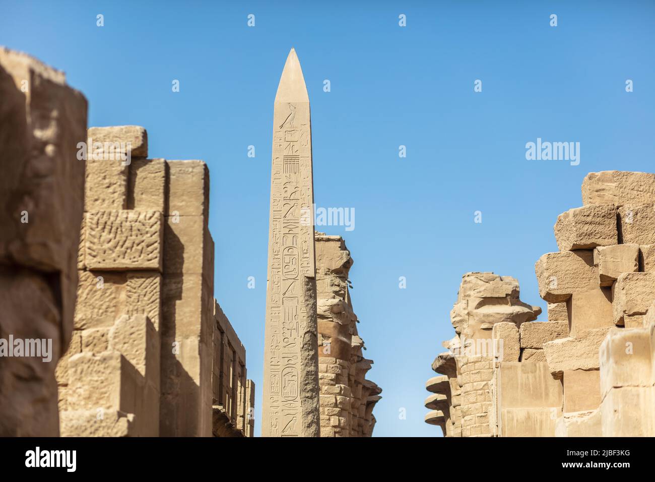 Different hieroglyphs on the walls and columns in the Karnak temple ...