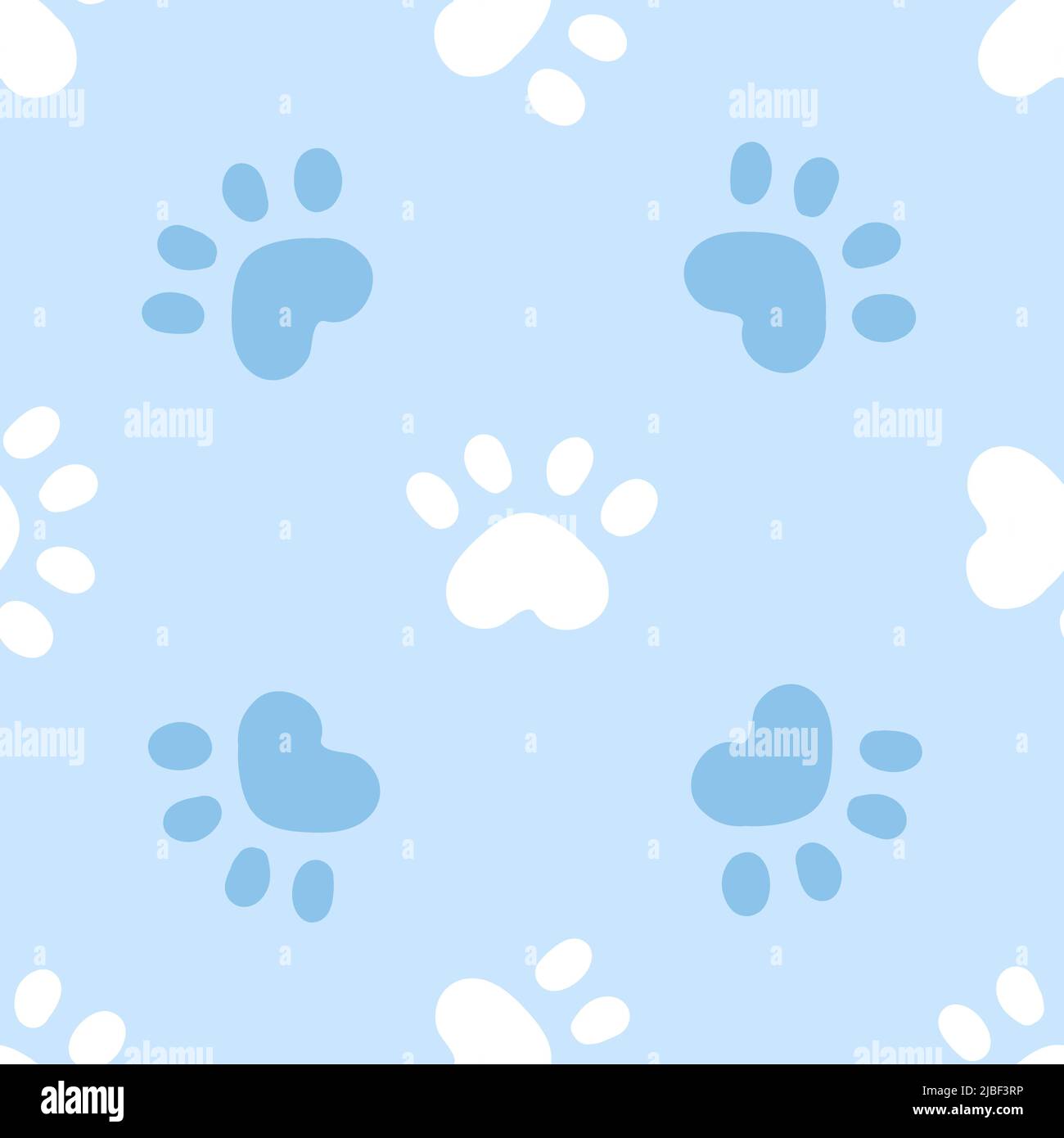 Blue cat seamless pattern. Meow and cat paws background vector ...