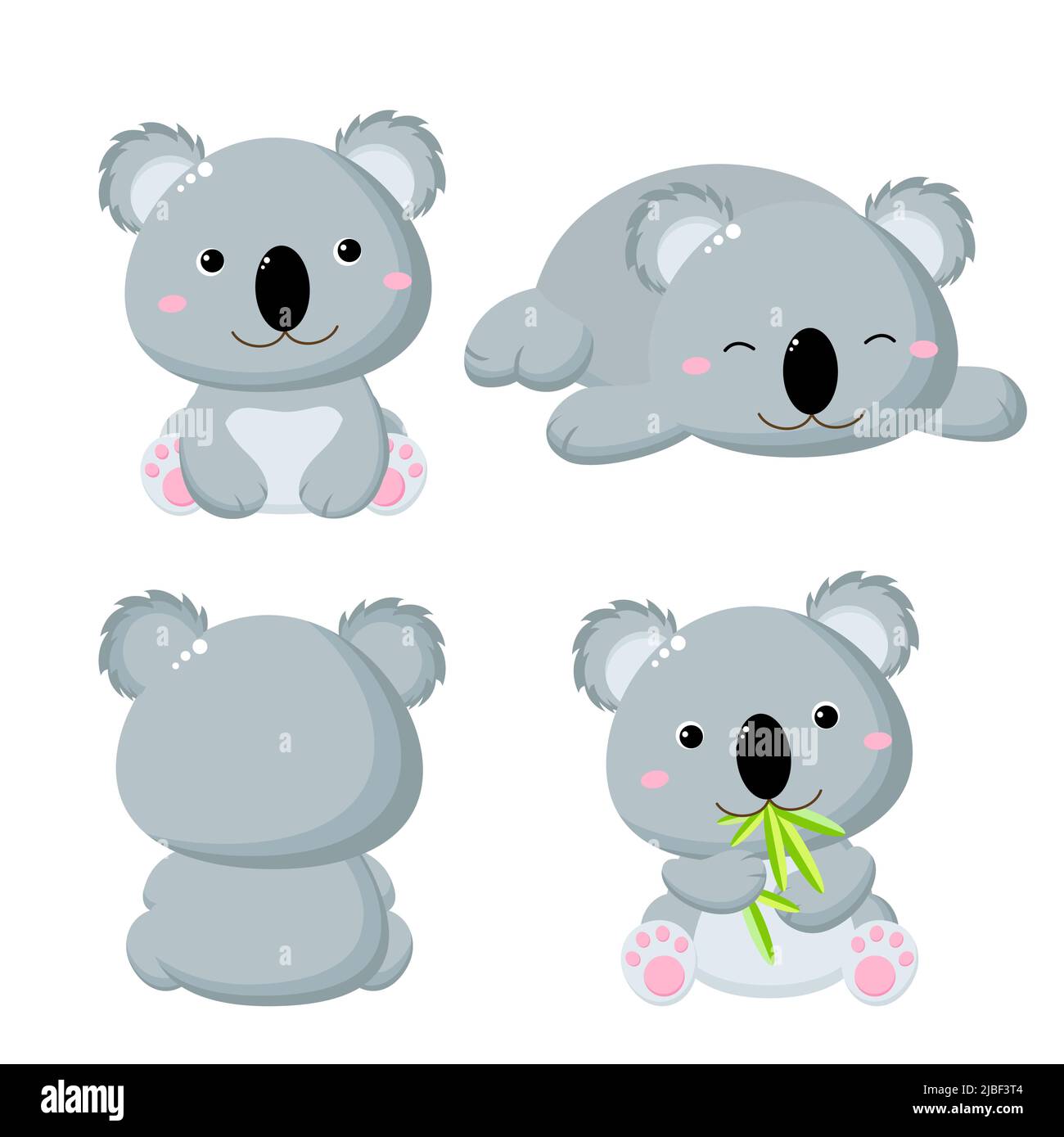 Set of cute cartoon koalas in various poses. Isolated on white
