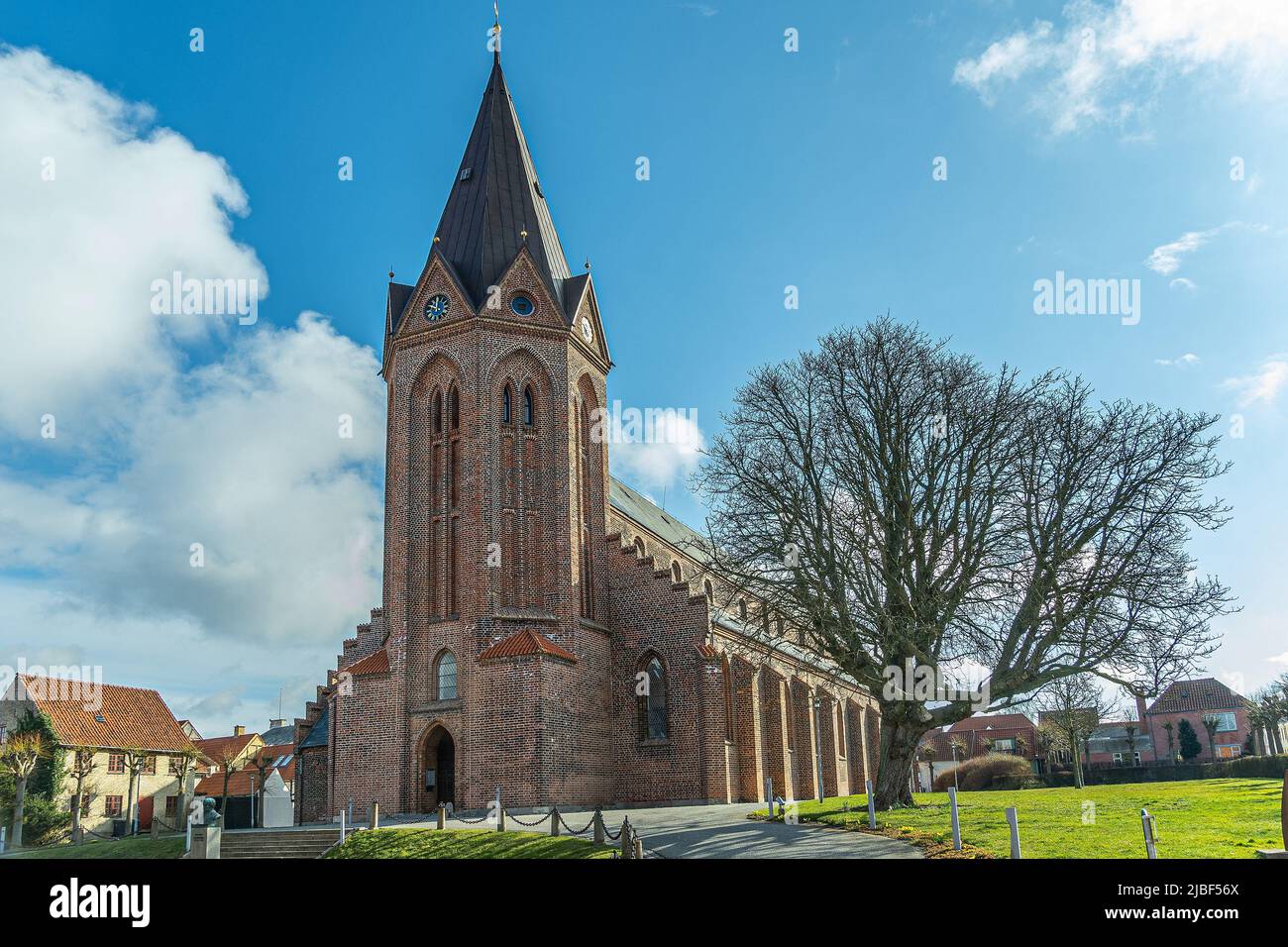 The octagonal bell tower of the Church of Our Lady in Assens. It is a parish church of the Church of Denmark. Assens, Fynn, Denmark, Europe Stock Photo