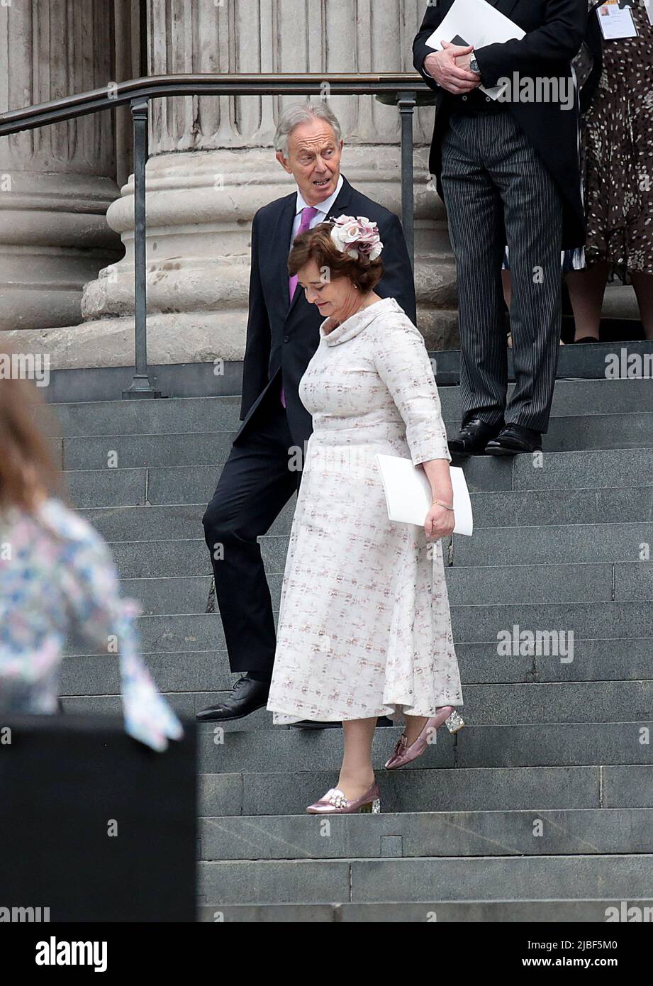 Jun 03, 2022 - London, England, UK - Tony Blair and Cherie Blair leaving the National Service of Thanksgiving, St Paul's Cathedral Stock Photo