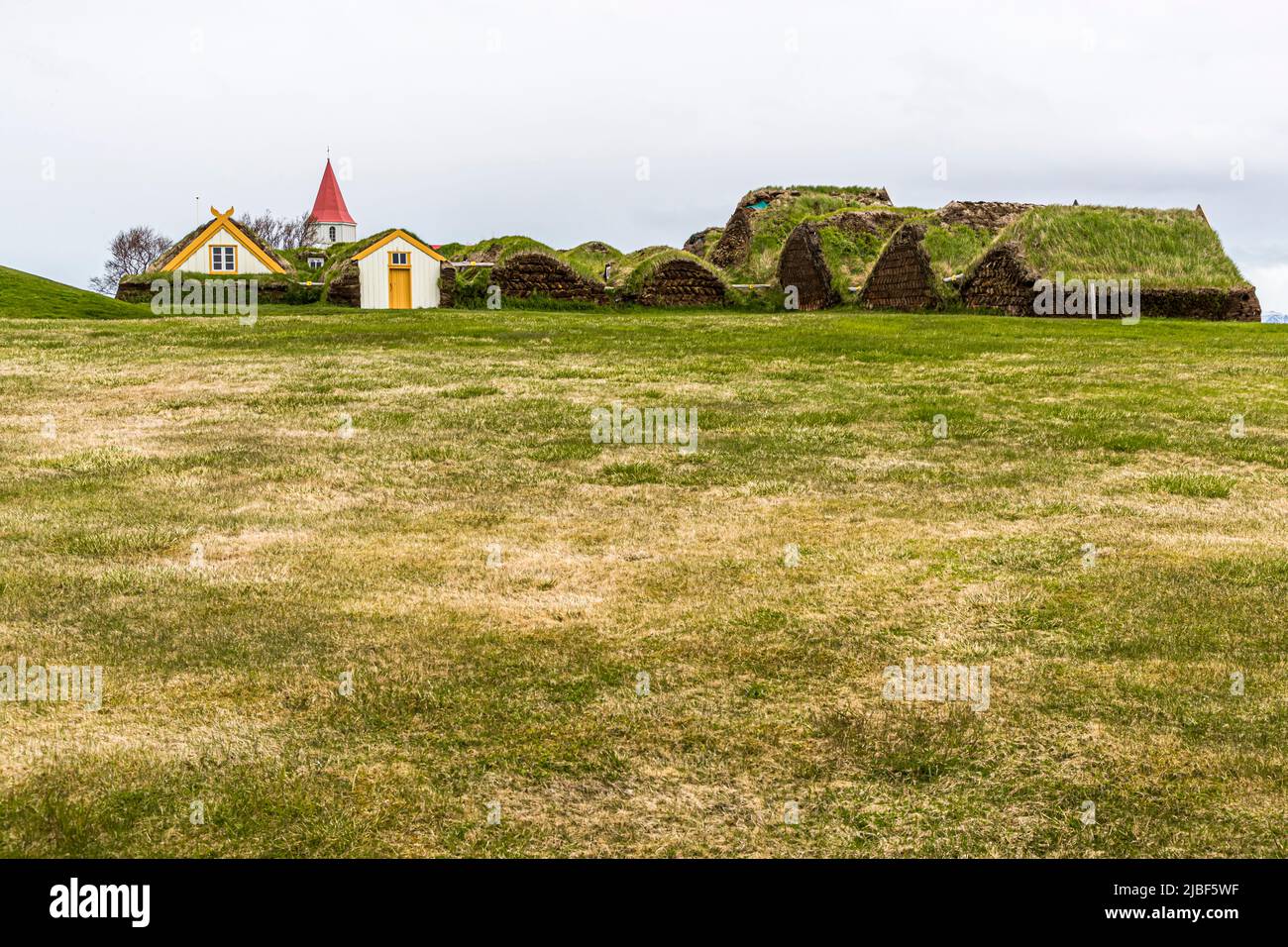 Farm and museum Glaumbær were built in the typical Icelandic peat construction method Stock Photo