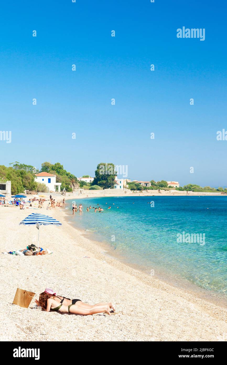 The amazing beach of Agios Isidoros, near Plomari village, in Lesvos island, Aegean Sea, Greece, Europe. Stock Photo