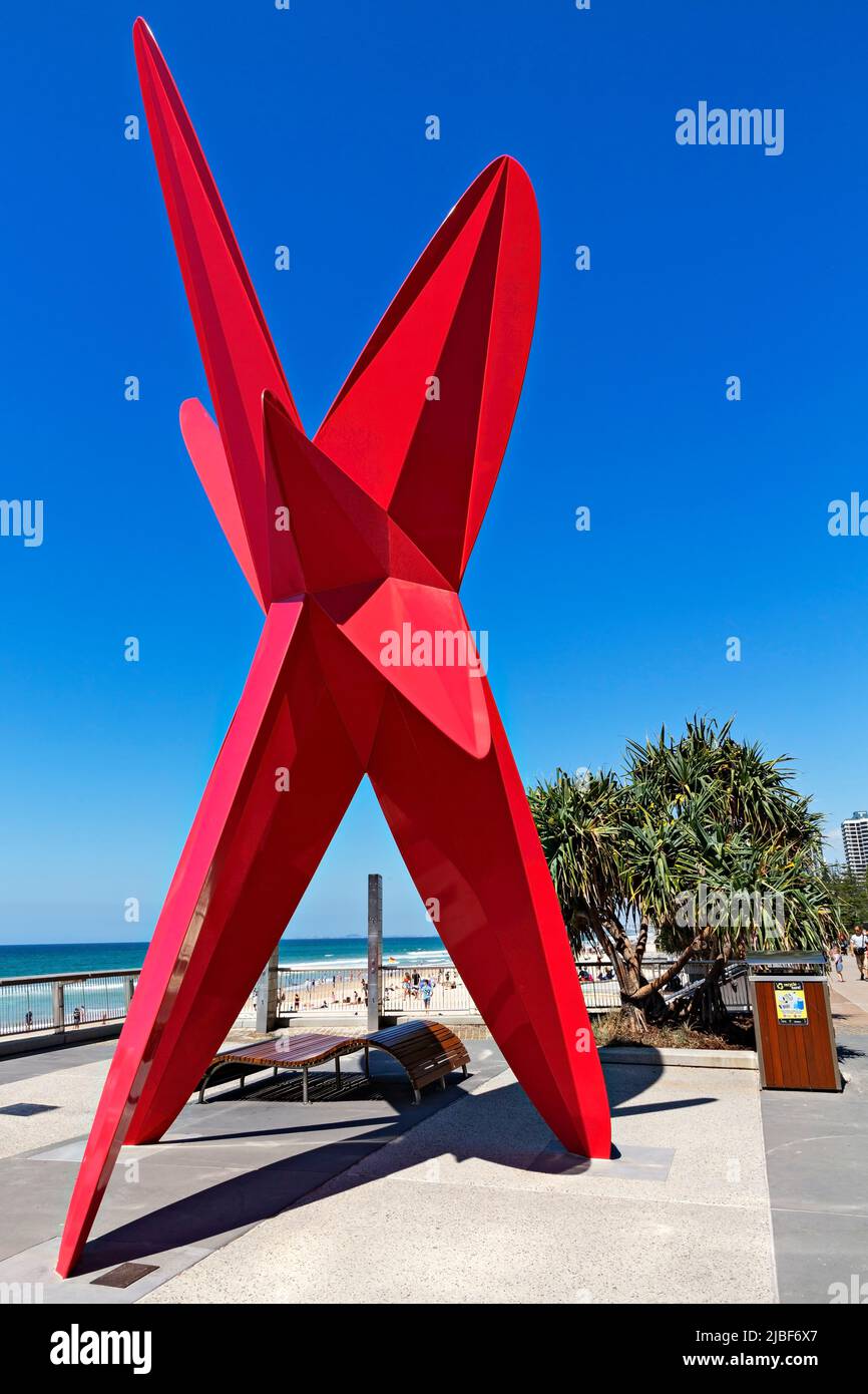 Queensland Australia / The sculpture 'All eyes on us, Commonwealth Star' by artist Stuart Greeen, on the Esplanade in Surfers Paradise. Stock Photo