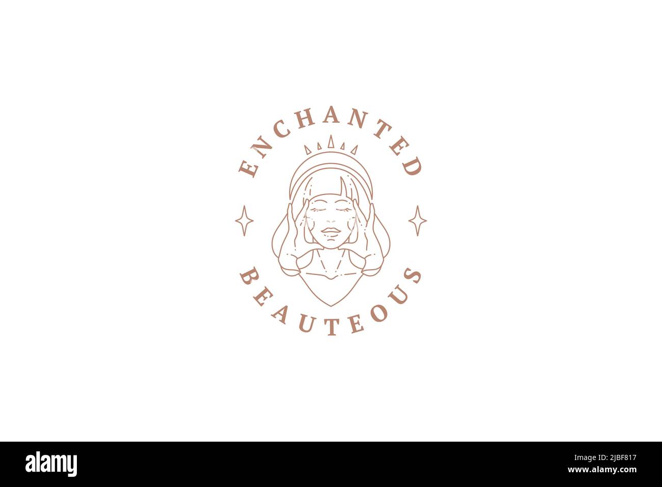 Fashionable medieval goddess female queen wearing crown minimalist portrait silhouette line art logo vector illustration. Beauty antique princess mona Stock Vector