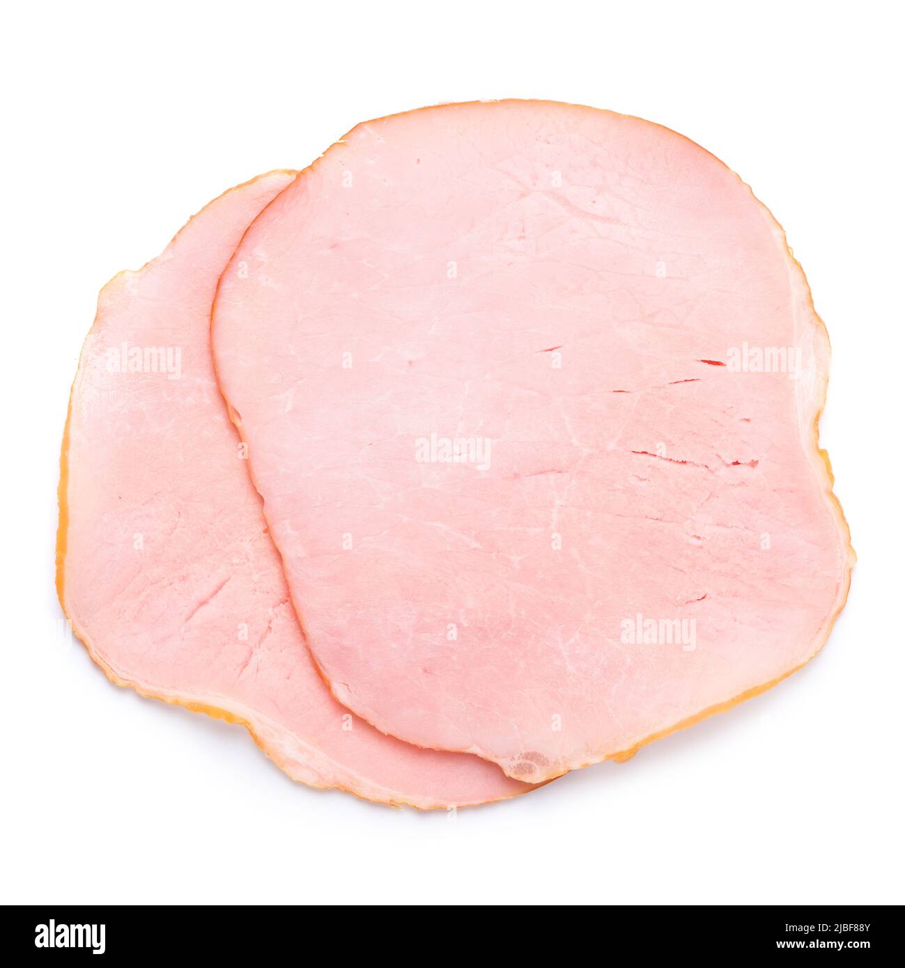 Two smoked ham fillet loin slices isolated on white background top view Stock Photo