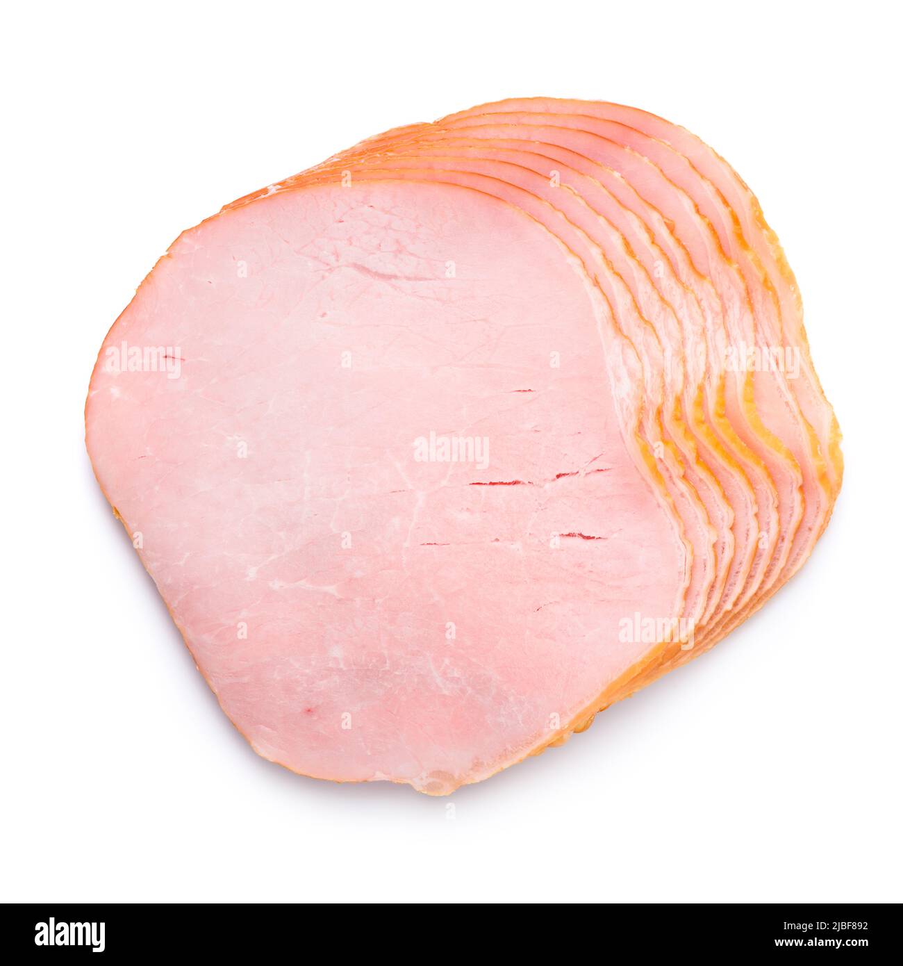 Smoked ham fillet loin slices isolated on white background top view Stock Photo