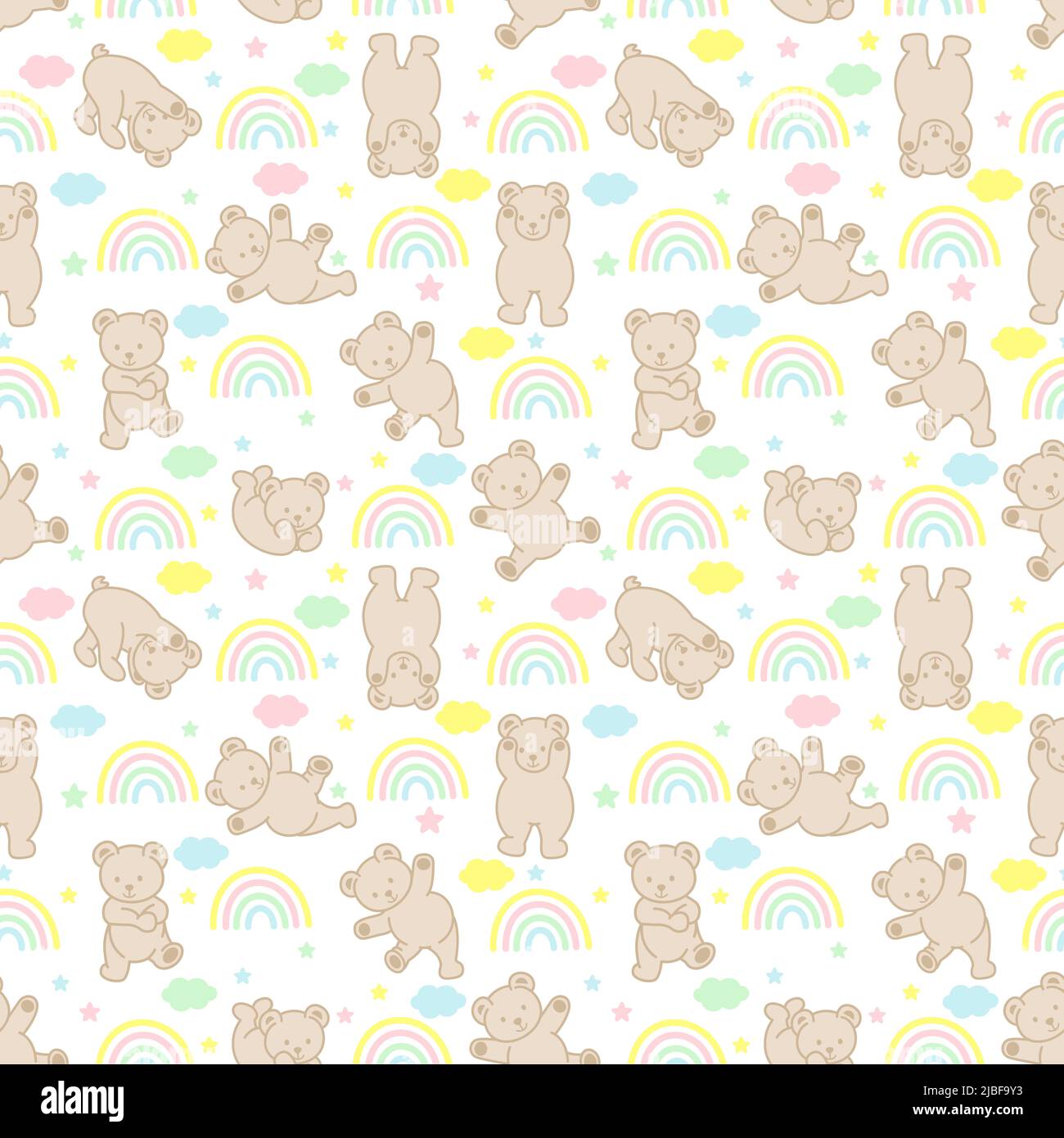 Seamless background pattern with cute baby teddy bear and rainbow Stock ...