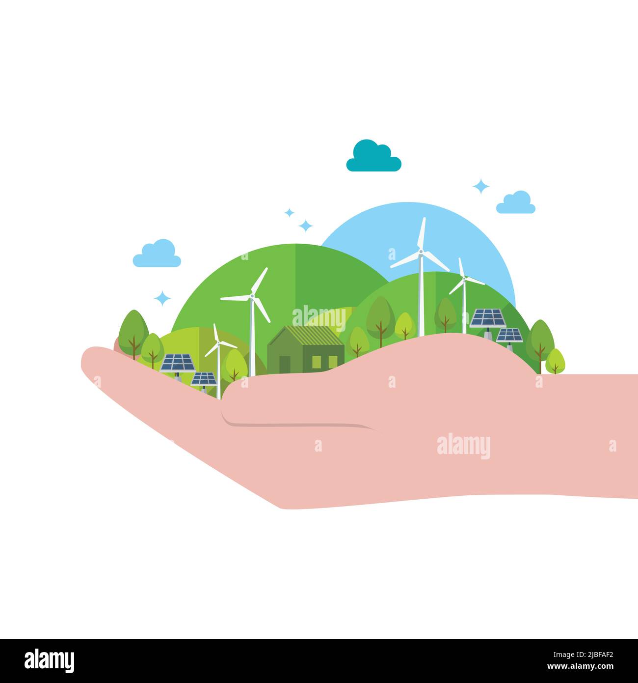 Nature and Eco friendly concept. Renewable energy conceptual idea. Flat style vector illustration Stock Vector