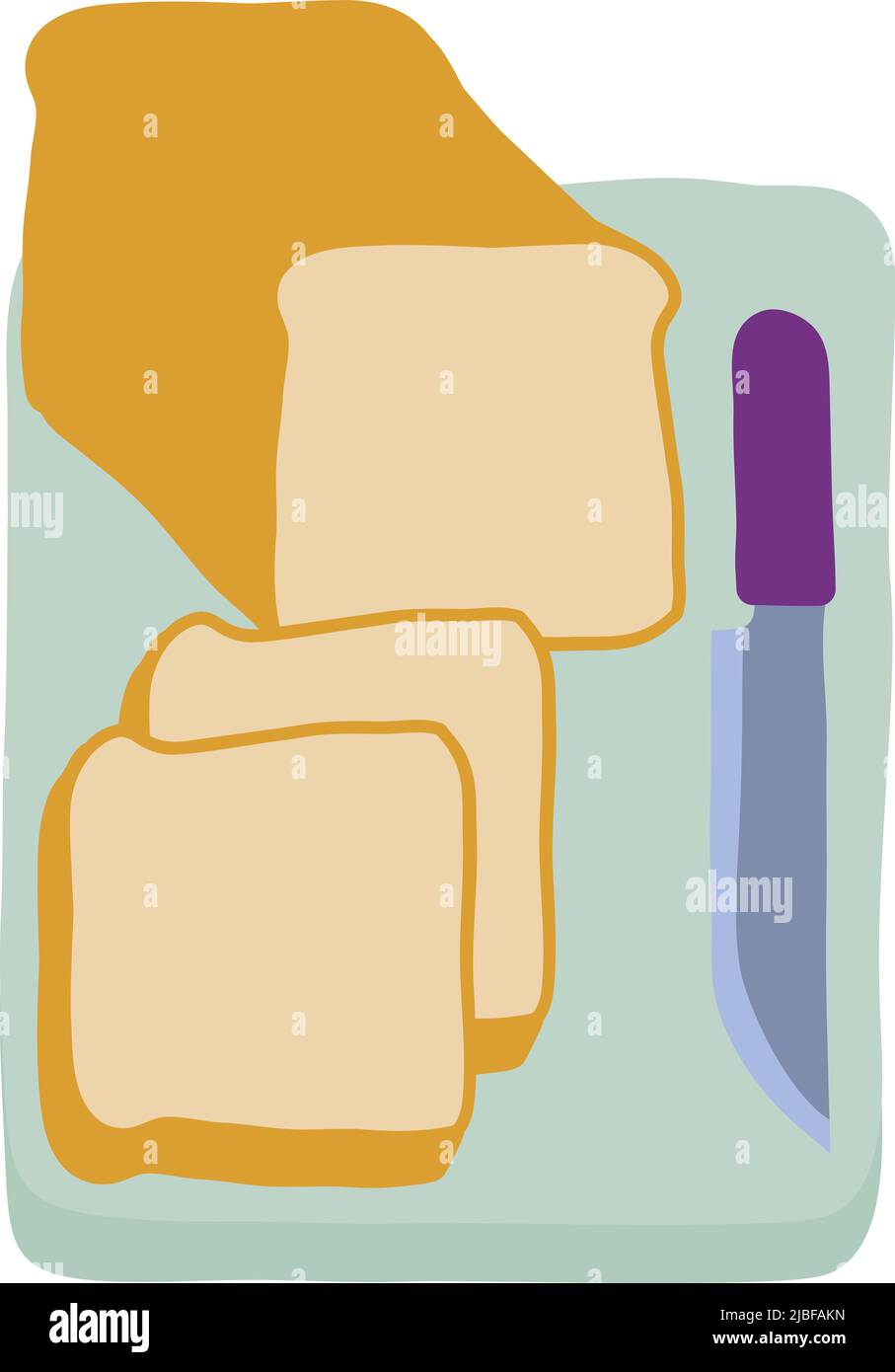Sliced Bread and Knife On Chopping Cutting Board Stock Vector