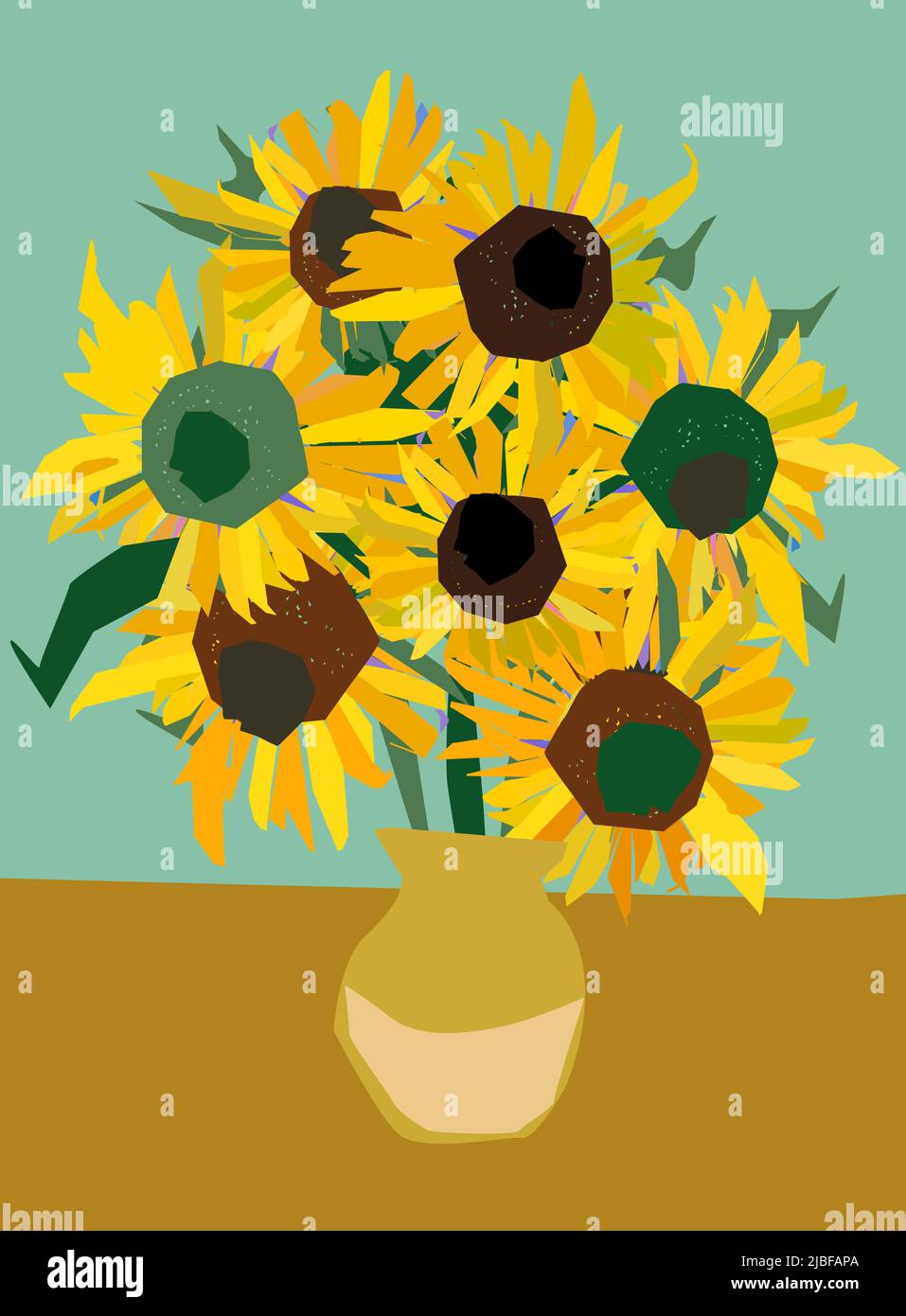 Hand drawn sunflowers greeting cards. Sunflowers of Van Gogh, vector illustration Stock Vector