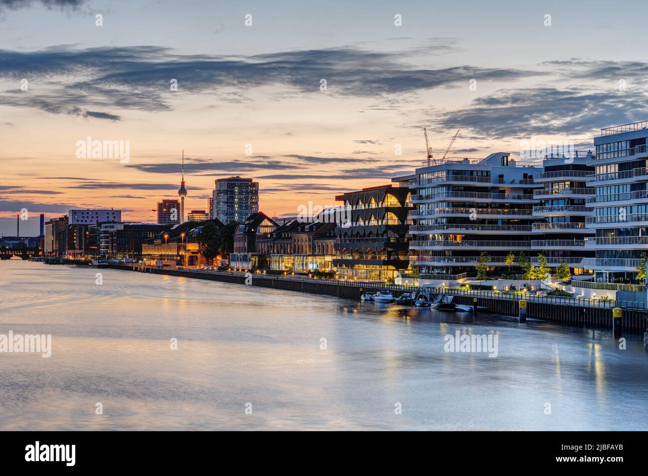 The river Spree in Berlin after sunset Stock Photo