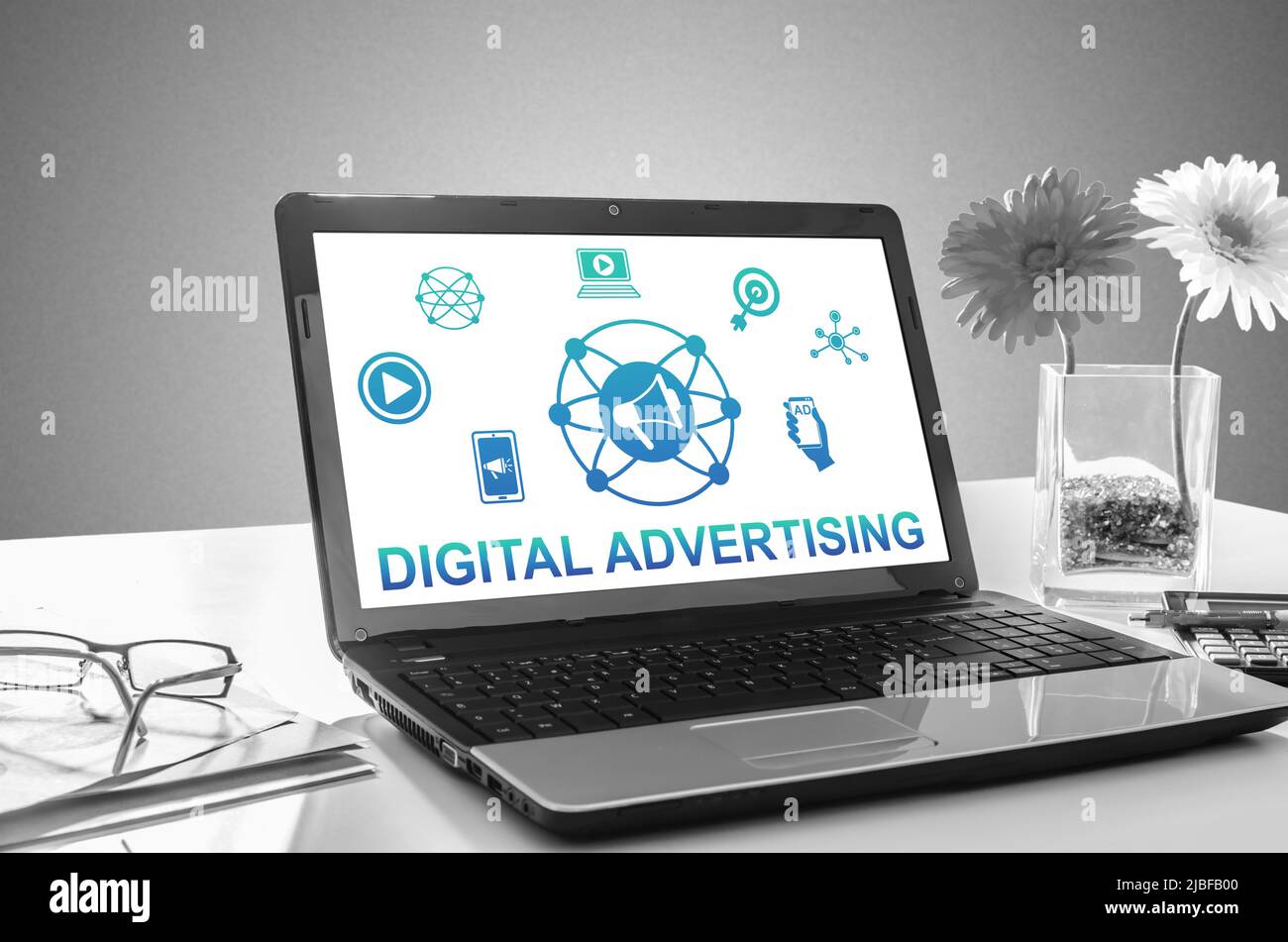 Laptop screen showing digital advertising concept Stock Photo - Alamy