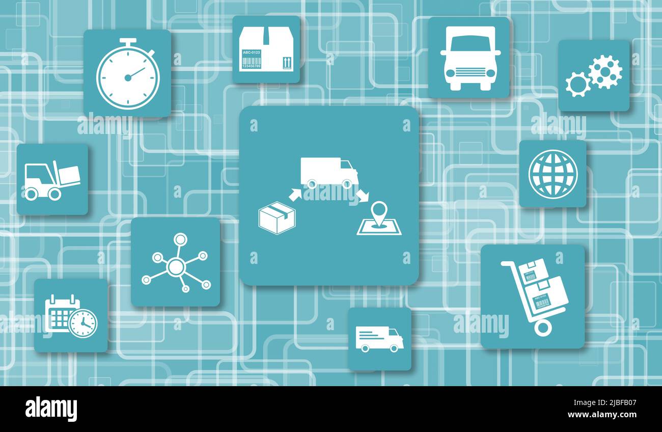 Concept of delivery with icons on squares Stock Photo - Alamy