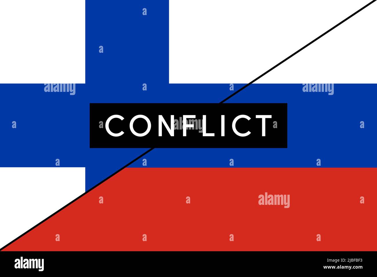 Conflict between Russia and Finland war concept. Russian and Finish flag background. Stock Photo