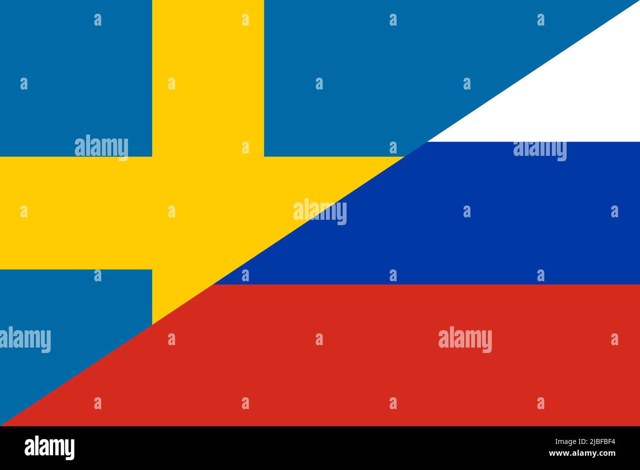 Conflict between Russia and Sweden war concept. Russian and Swedish flag background. Stock Photo