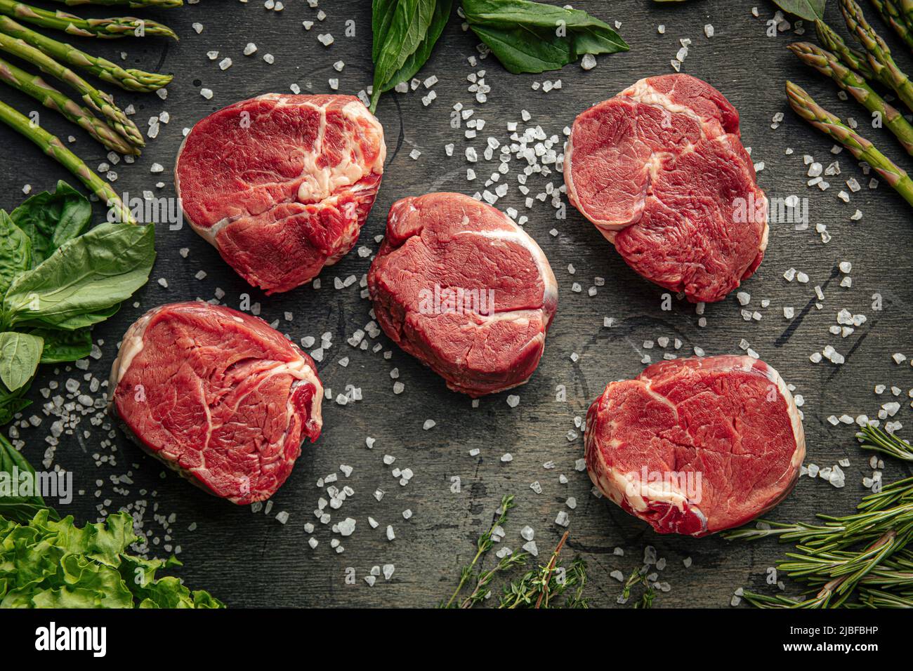 Top view on raw fillet mignon steaks Stock Photo
