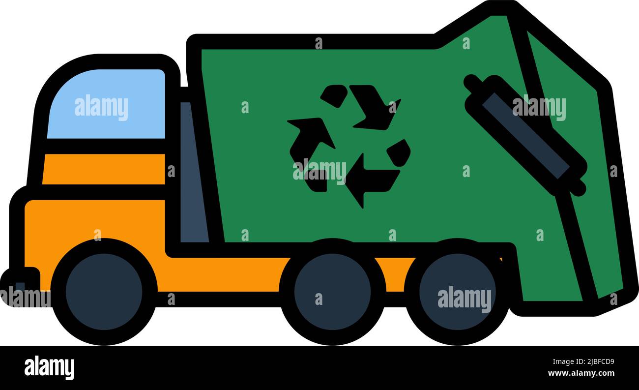 Garbage Car With Recycle Icon. Editable Bold Outline With Color Fill ...