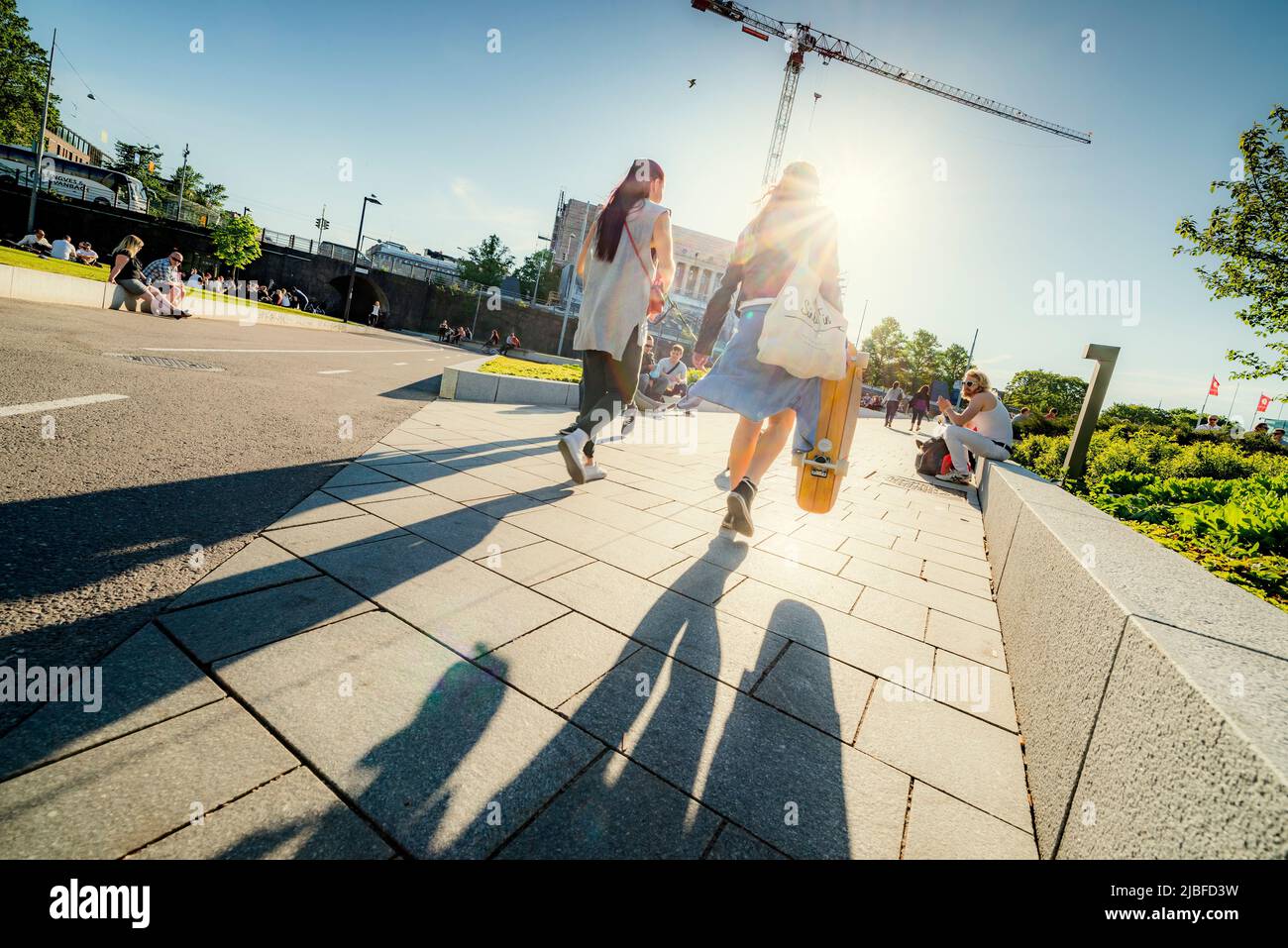Pedestrians on city street in Helsinki, Finland Stock Photo