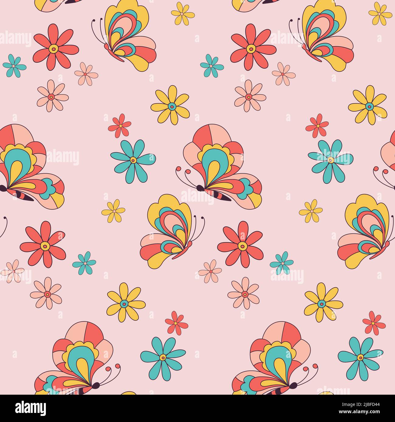 Retro 70s 60s Floral Hippie Summer Groovy Butterfly Flower Power Flower ...