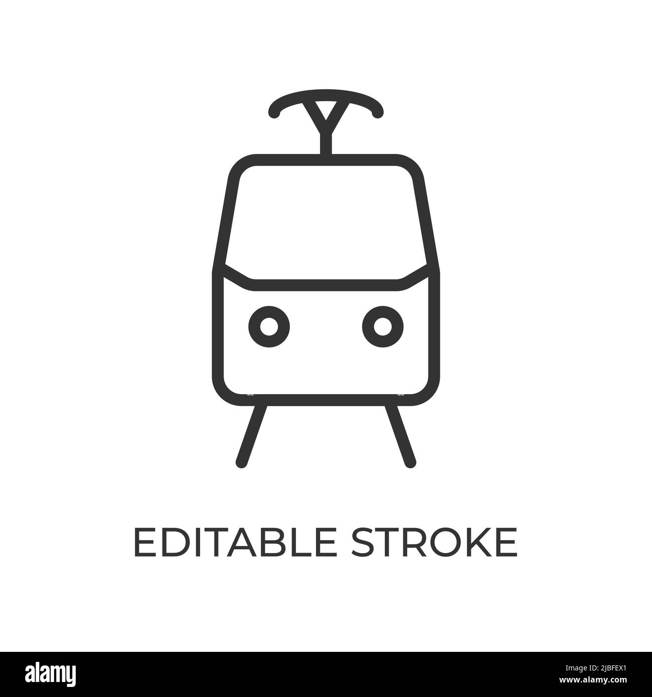 Tram front view line icon. Railway transport. Used for passenger transportation. Isolated vector illustration on a white background. Editable stroke. Stock Vector