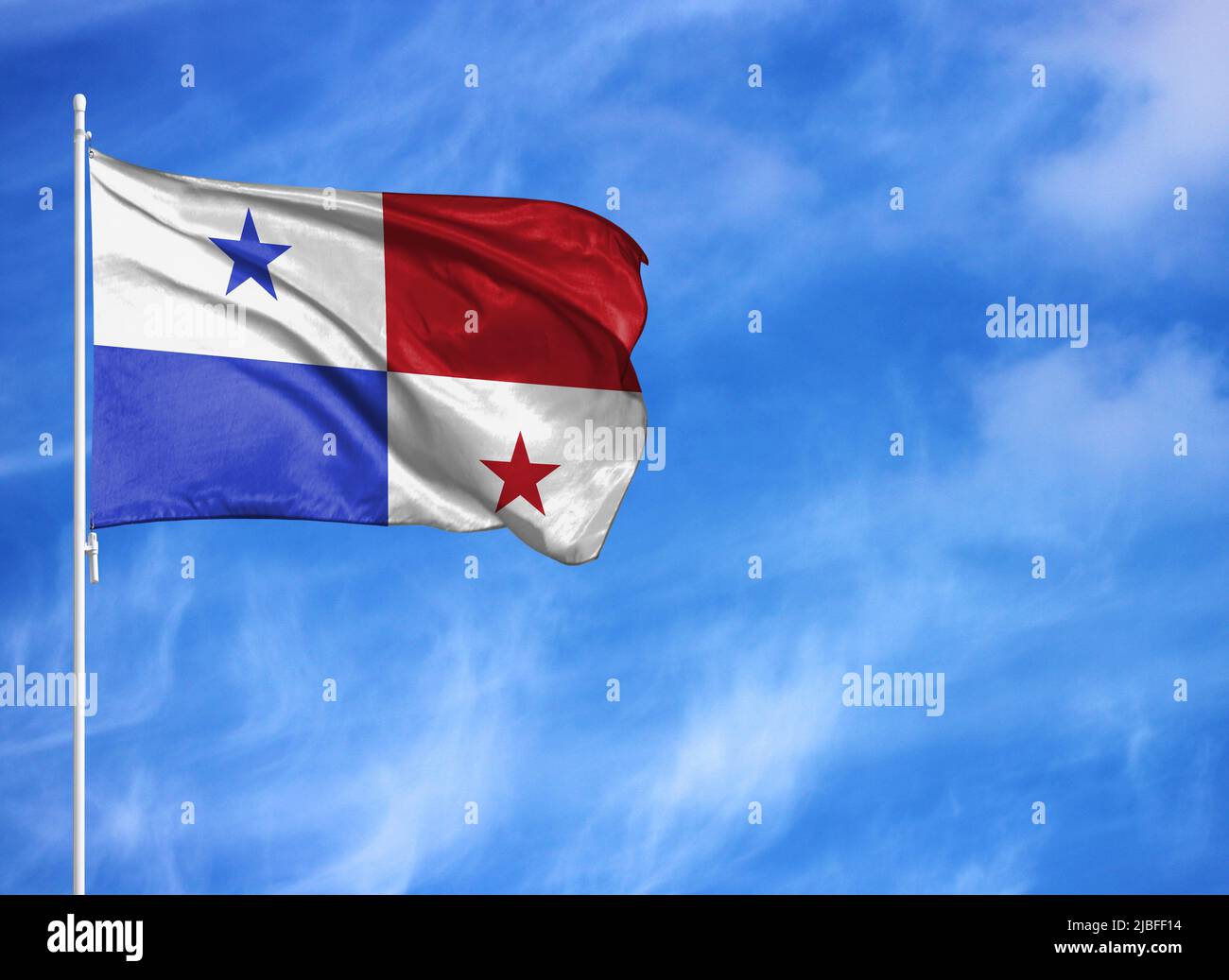 National flag of Panama on a flagpole Stock Photo