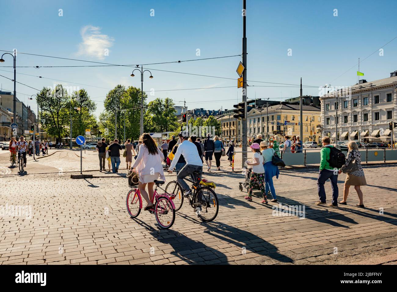 Pedestrians on street in Helsinki, Finland Stock Photo