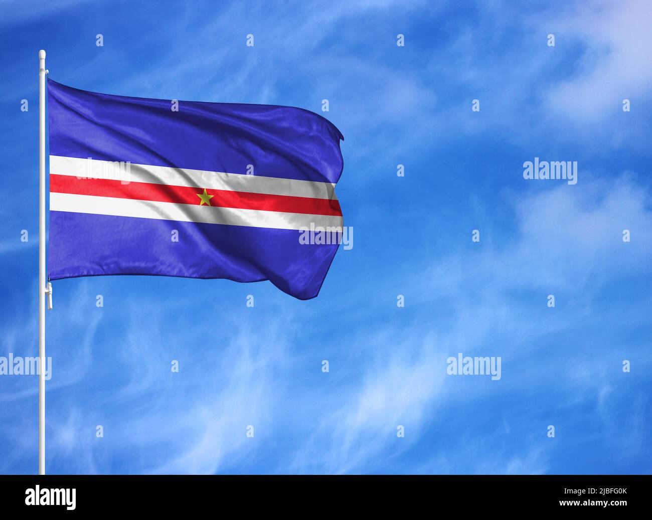 National flag of Cape verde on a flagpole Stock Photo