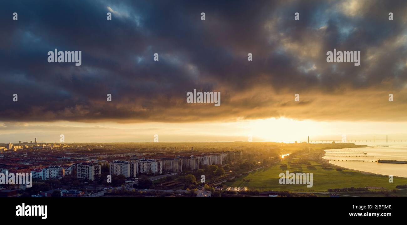 Cityscape of Malmo, Sweden at sunset Stock Photo