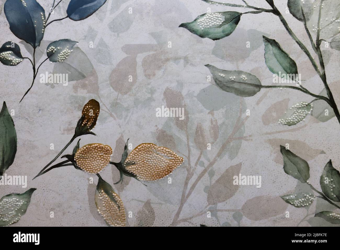 Ceramic stone texture background with decorative canvas floral ornament Stock Photo