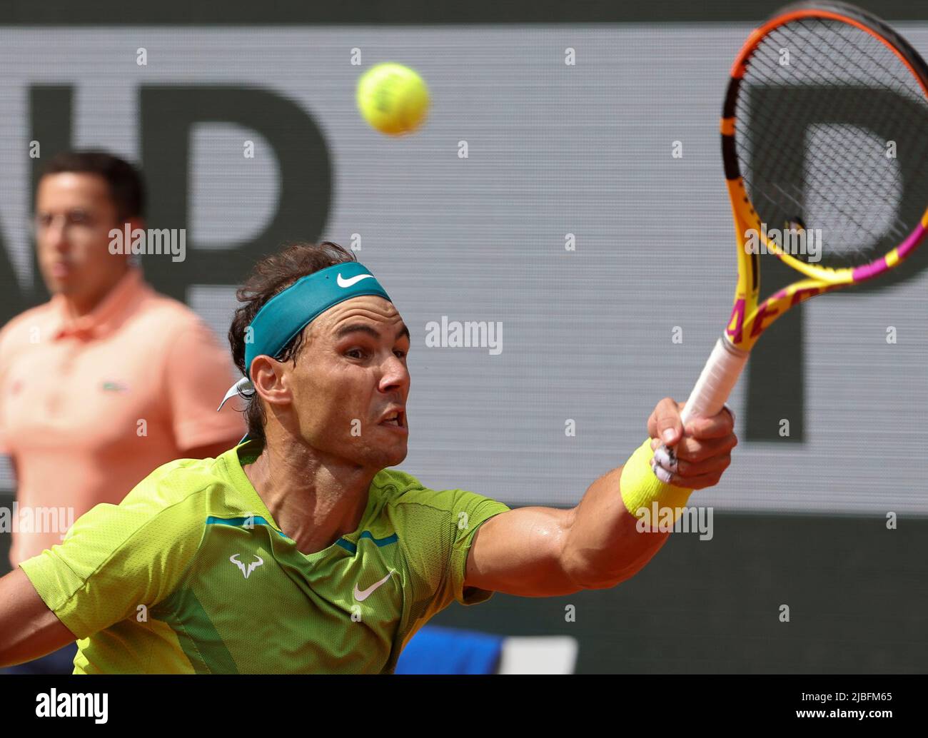 Paris, France - 05/06/2022, Rafael Nadal of Spain during the men's final on  day 15 of Roland-Garros 2022, French Open 2022, second Grand Slam tennis  tournament of the season on June 5,