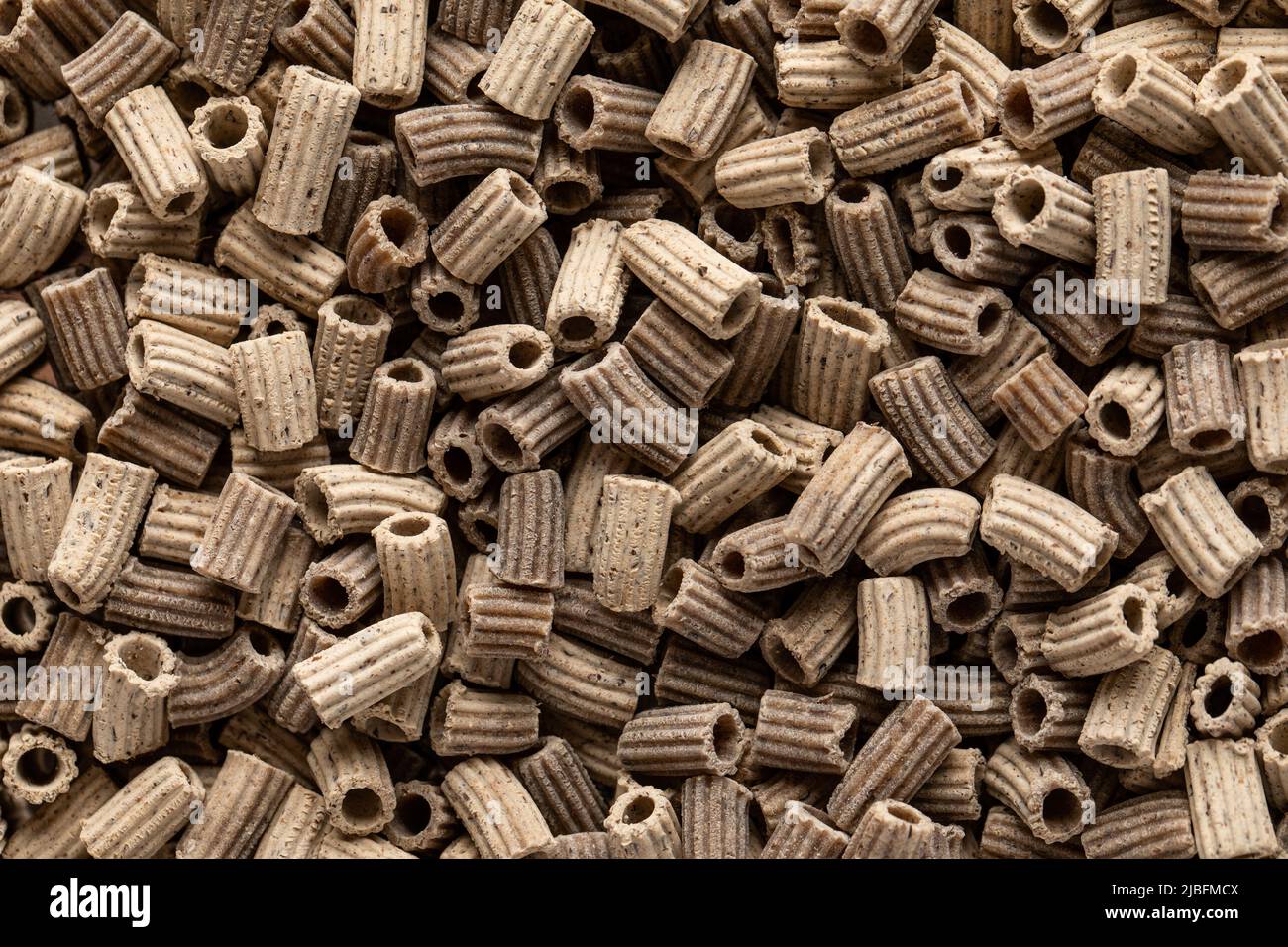 Top view of raw tubetti buckwheat pasta Stock Photo