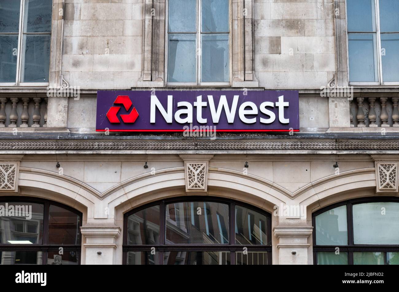 London, UK- May 5, 2022:The sign for NatWest Bank in London Stock Photo