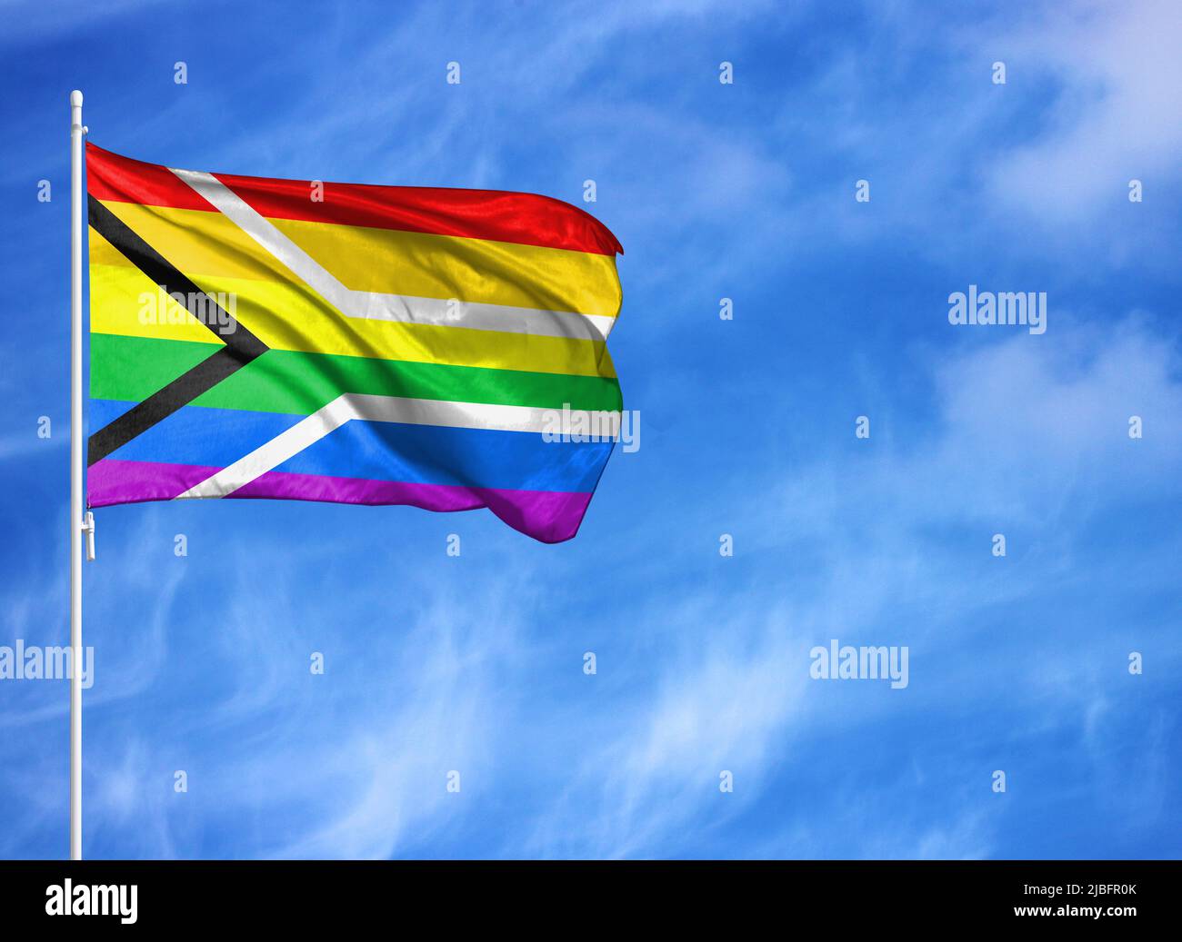 National flag of Gay pride Flag of South Africa on a flagpole Stock ...