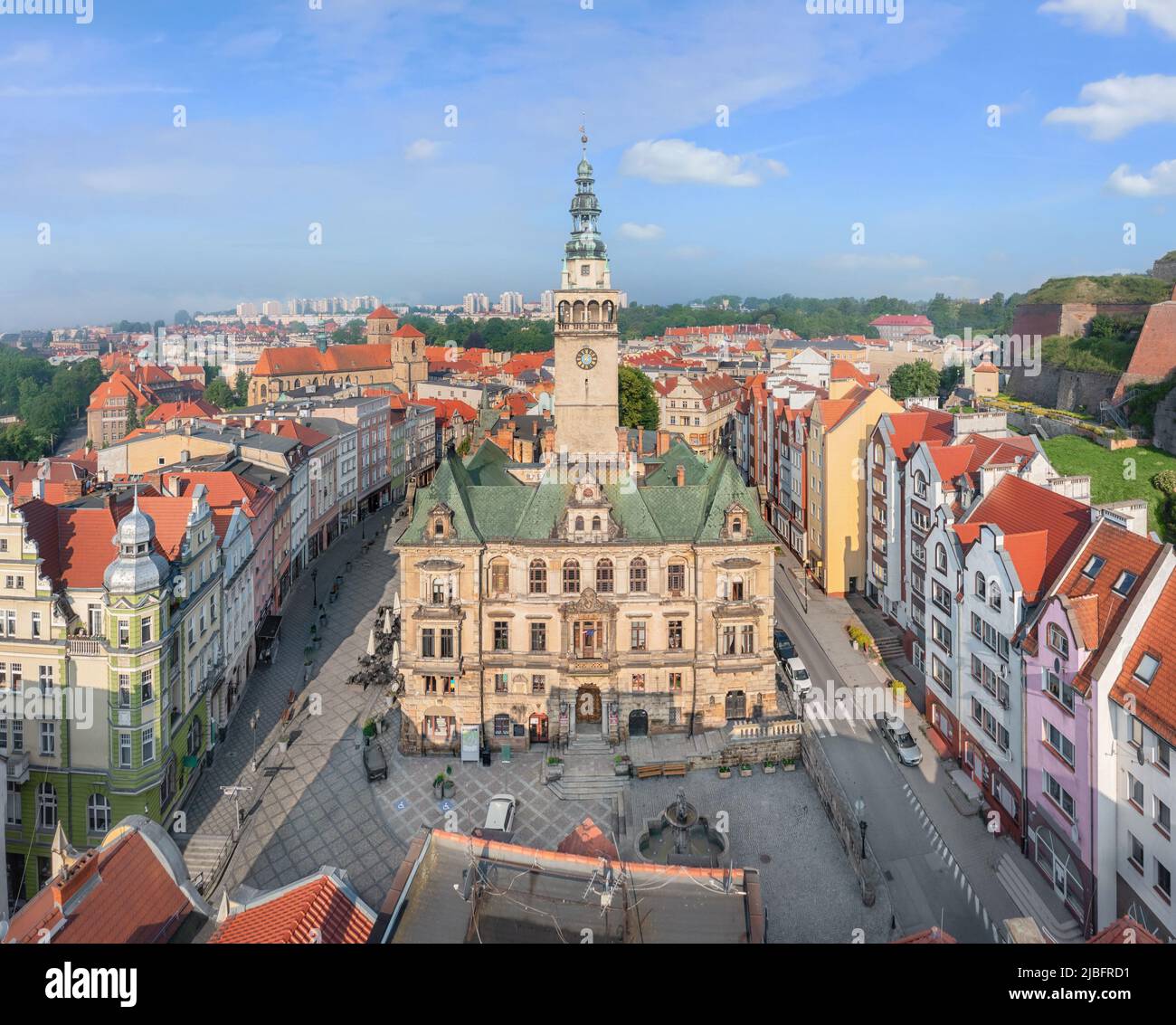 Klodzko, Poland. Aerial view of historic Town Hall located on Market square Stock Photo