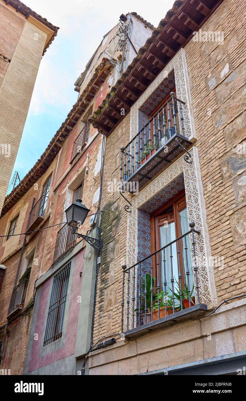 A facade decorated with Sgraffito. Toledo, Castilla La Mancha, Spain. Stock Photo