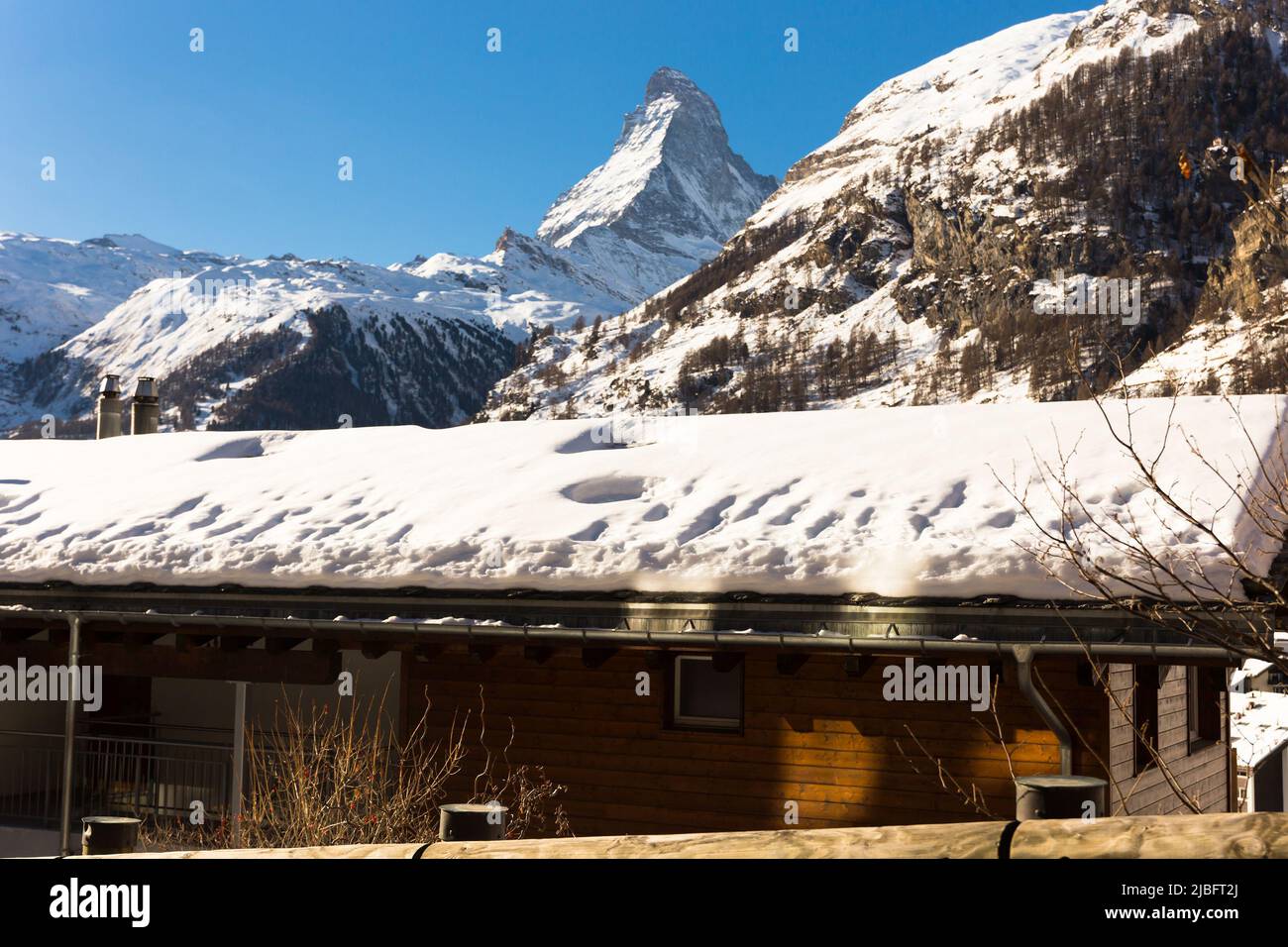 Winter mountain landscape. Snowy mountain Matterhorn during the day in ...