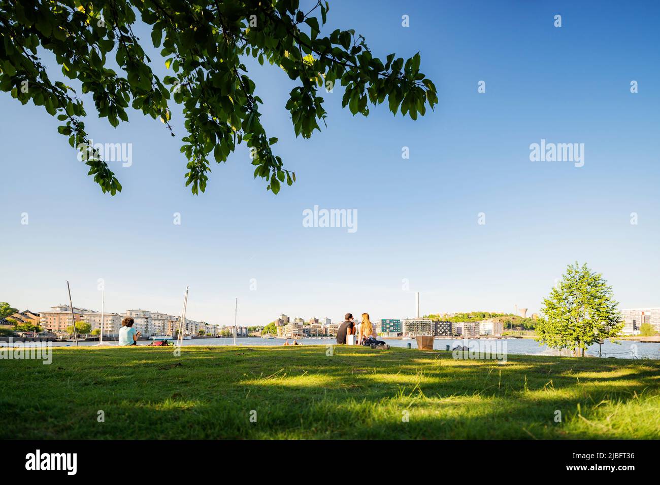 People sitting in grass Stock Photo